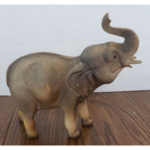 Vintage Blow Mold Gray 7 Inch Plastic Elephant With Raised Trunk Realistic